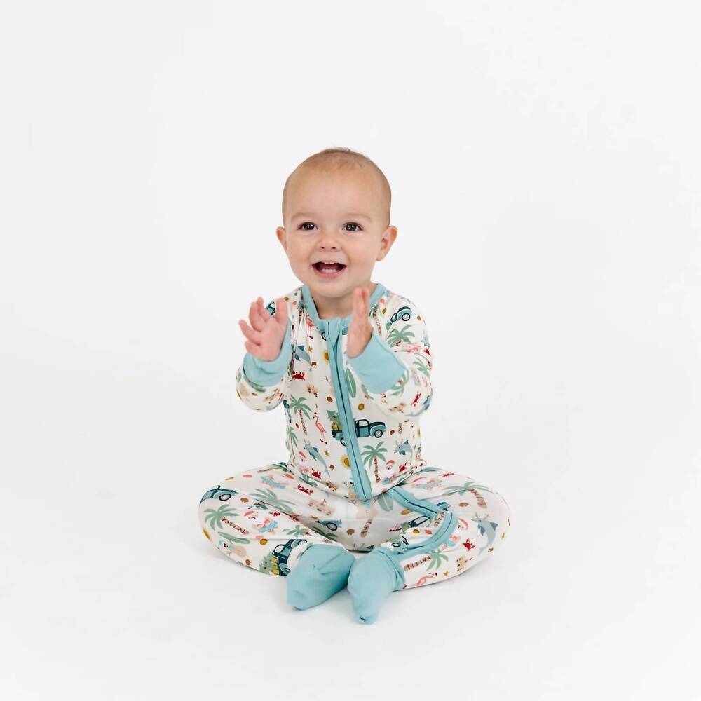 NEW EMERSON AND FRIENDS coastal christmas bamboo convertible baby pajama in teal